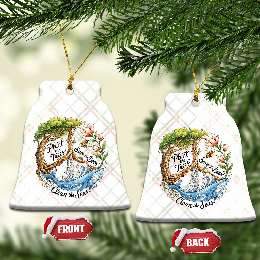 Plant The Trees Save The Bees Clean The Seas Ceramic Ornament Vintage Peace Sign Aesthetic Nature Lover Ocean Conservation