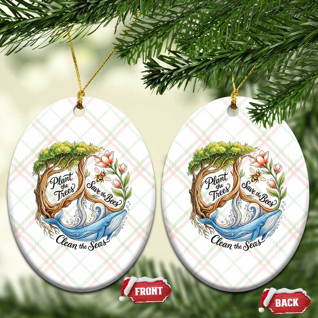 Plant The Trees Save The Bees Clean The Seas Ceramic Ornament Vintage Peace Sign Aesthetic Nature Lover Ocean Conservation