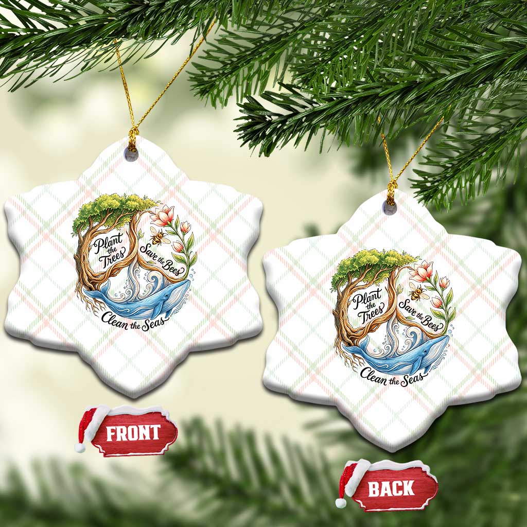 Plant The Trees Save The Bees Clean The Seas Ceramic Ornament Vintage Peace Sign Aesthetic Nature Lover Ocean Conservation