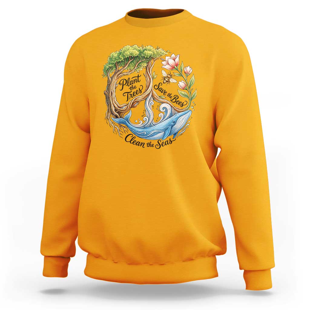 Plant The Trees Save The Bees Clean The Seas Sweatshirt Vintage Peace Sign Aesthetic Nature Lover Ocean Conservation