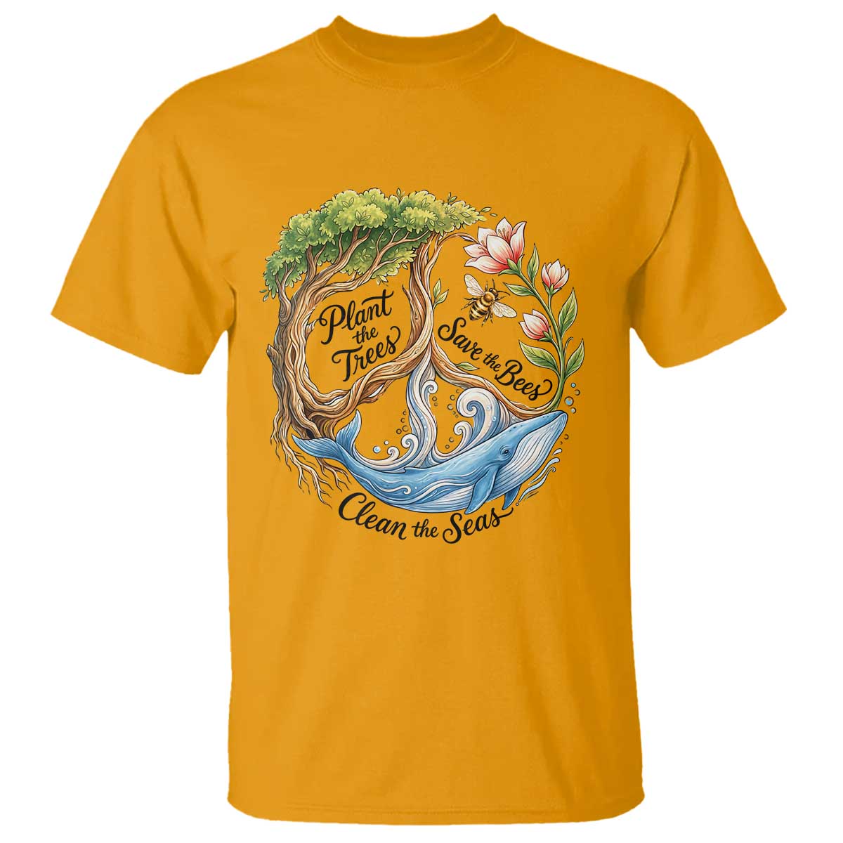 Plant The Trees Save The Bees Clean The Seas T Shirt Vintage Peace Sign Aesthetic Nature Lover Ocean Conservation