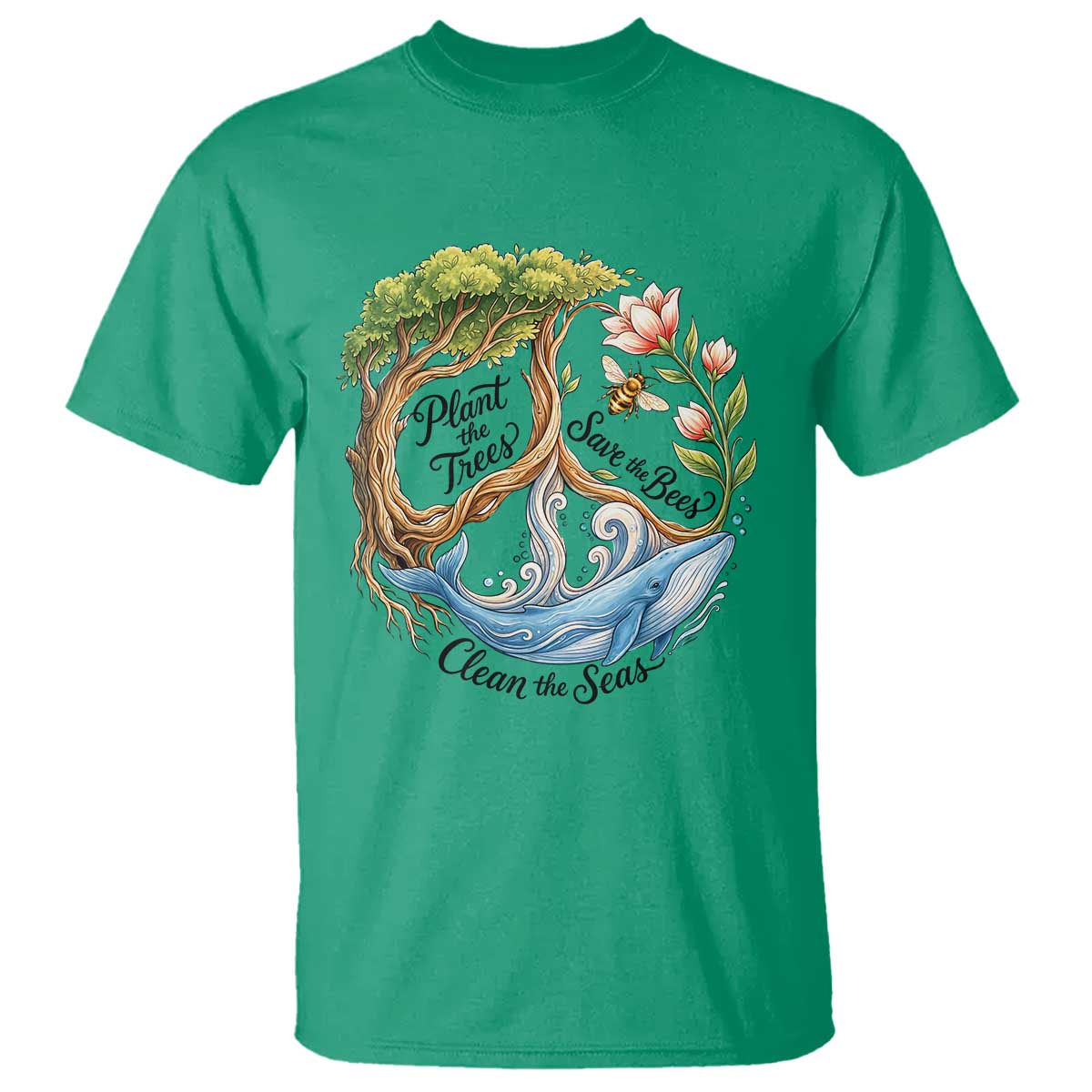 Plant The Trees Save The Bees Clean The Seas T Shirt Vintage Peace Sign Aesthetic Nature Lover Ocean Conservation