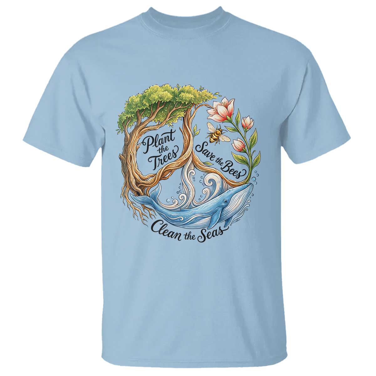 Plant The Trees Save The Bees Clean The Seas T Shirt Vintage Peace Sign Aesthetic Nature Lover Ocean Conservation