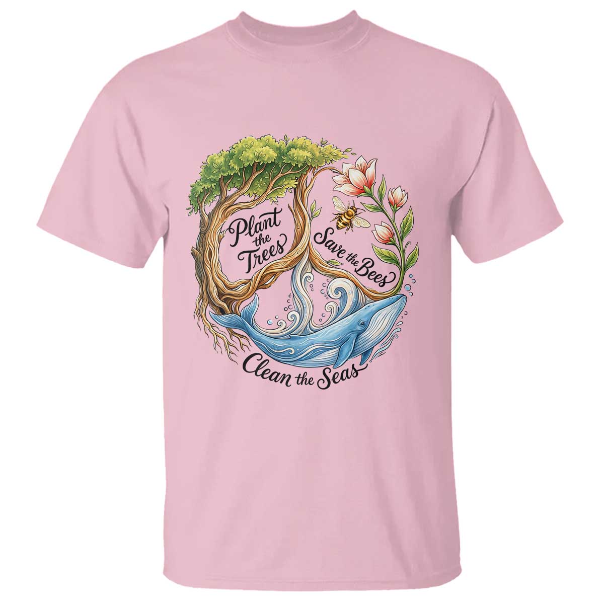 Plant The Trees Save The Bees Clean The Seas T Shirt Vintage Peace Sign Aesthetic Nature Lover Ocean Conservation