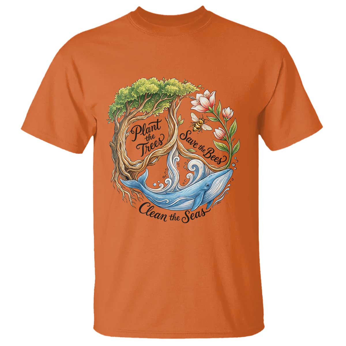Plant The Trees Save The Bees Clean The Seas T Shirt Vintage Peace Sign Aesthetic Nature Lover Ocean Conservation