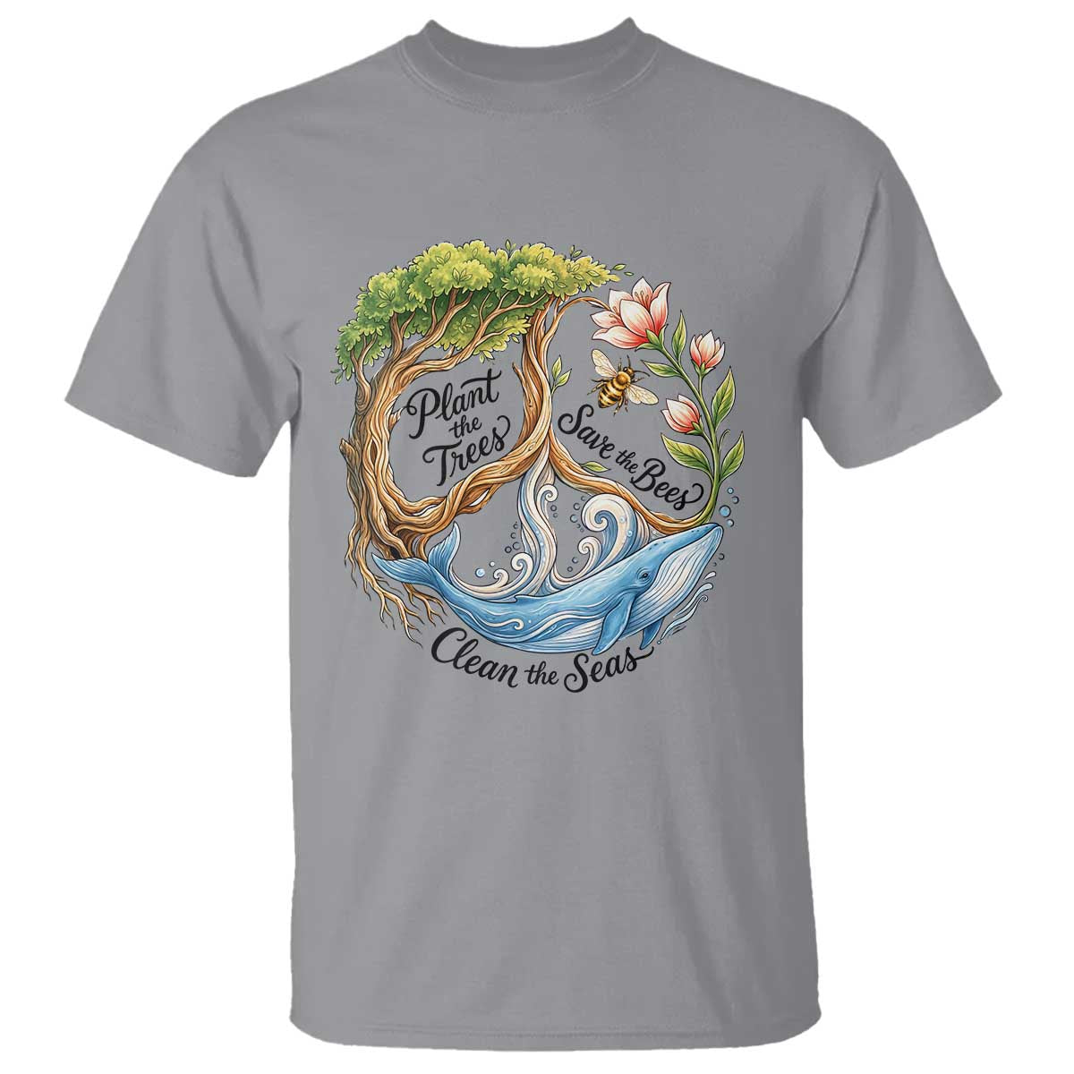 Plant The Trees Save The Bees Clean The Seas T Shirt Vintage Peace Sign Aesthetic Nature Lover Ocean Conservation