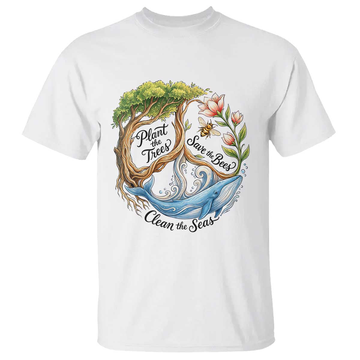 Plant The Trees Save The Bees Clean The Seas T Shirt Vintage Peace Sign Aesthetic Nature Lover Ocean Conservation