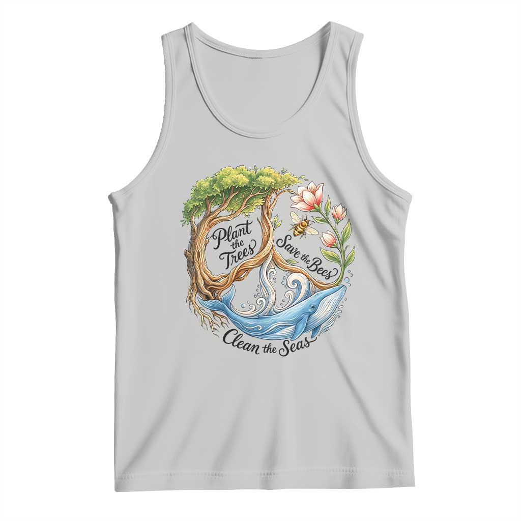 Plant The Trees Save The Bees Clean The Seas Tank Top Vintage Peace Sign Aesthetic Nature Lover Ocean Conservation