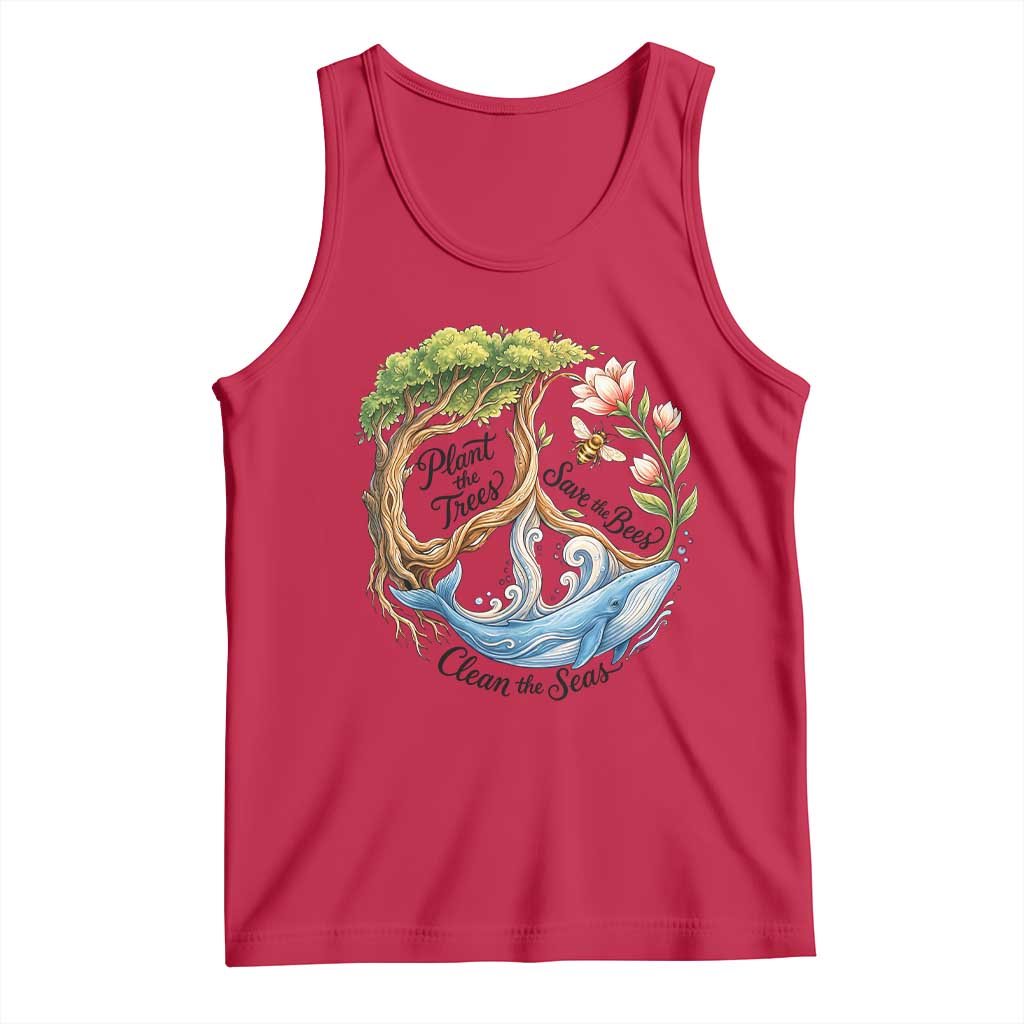 Plant The Trees Save The Bees Clean The Seas Tank Top Vintage Peace Sign Aesthetic Nature Lover Ocean Conservation
