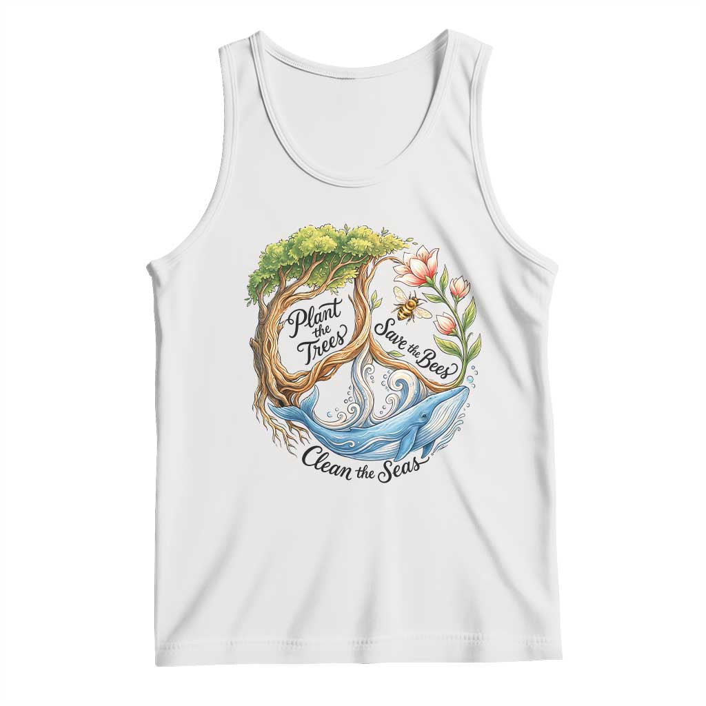 Plant The Trees Save The Bees Clean The Seas Tank Top Vintage Peace Sign Aesthetic Nature Lover Ocean Conservation