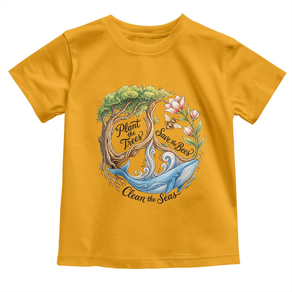 Plant The Trees Save The Bees Clean The Seas Toddler T Shirt Vintage Peace Sign Aesthetic Nature Lover Ocean Conservation