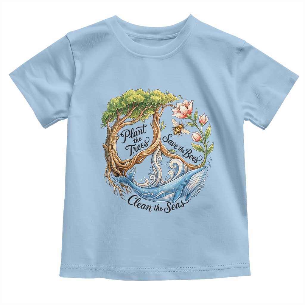 Plant The Trees Save The Bees Clean The Seas Toddler T Shirt Vintage Peace Sign Aesthetic Nature Lover Ocean Conservation