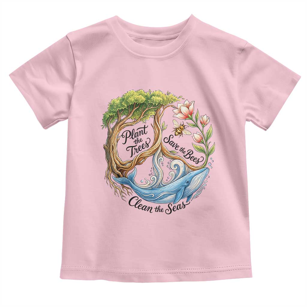Plant The Trees Save The Bees Clean The Seas Toddler T Shirt Vintage Peace Sign Aesthetic Nature Lover Ocean Conservation