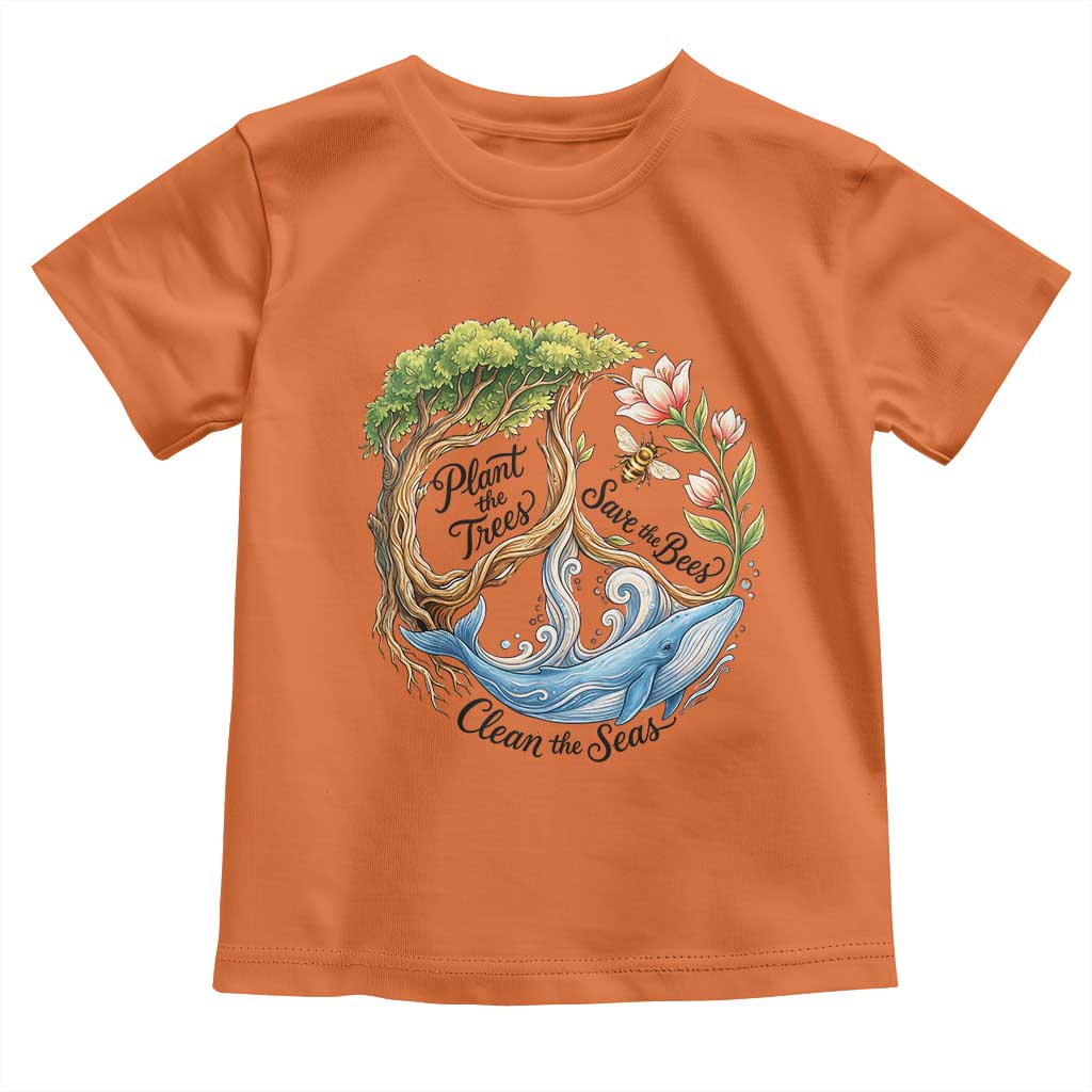 Plant The Trees Save The Bees Clean The Seas Toddler T Shirt Vintage Peace Sign Aesthetic Nature Lover Ocean Conservation