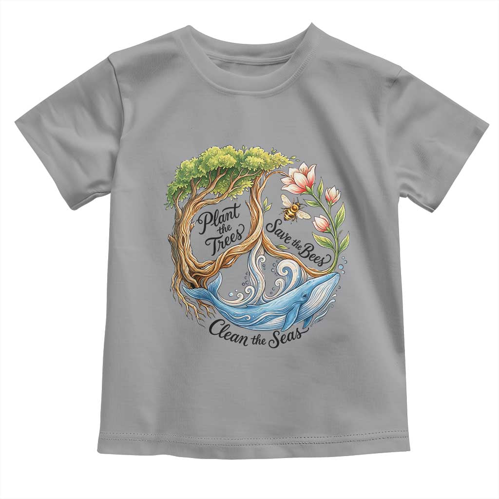Plant The Trees Save The Bees Clean The Seas Toddler T Shirt Vintage Peace Sign Aesthetic Nature Lover Ocean Conservation