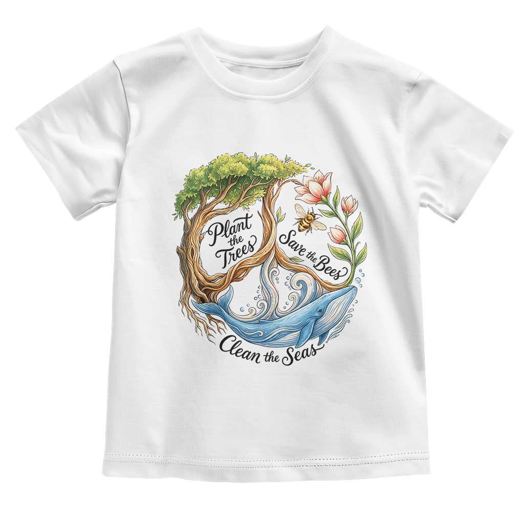 Plant The Trees Save The Bees Clean The Seas Toddler T Shirt Vintage Peace Sign Aesthetic Nature Lover Ocean Conservation