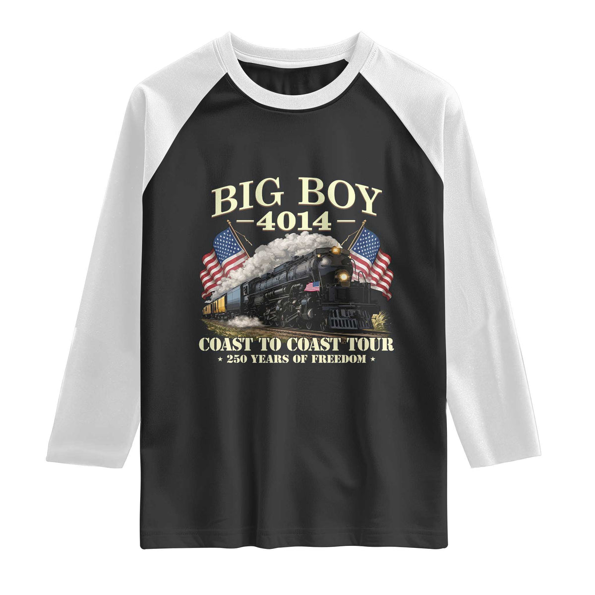 Patriotic Freedom Express Coast to Coast Raglan Shirt Steam Train Legend Heritage Pride