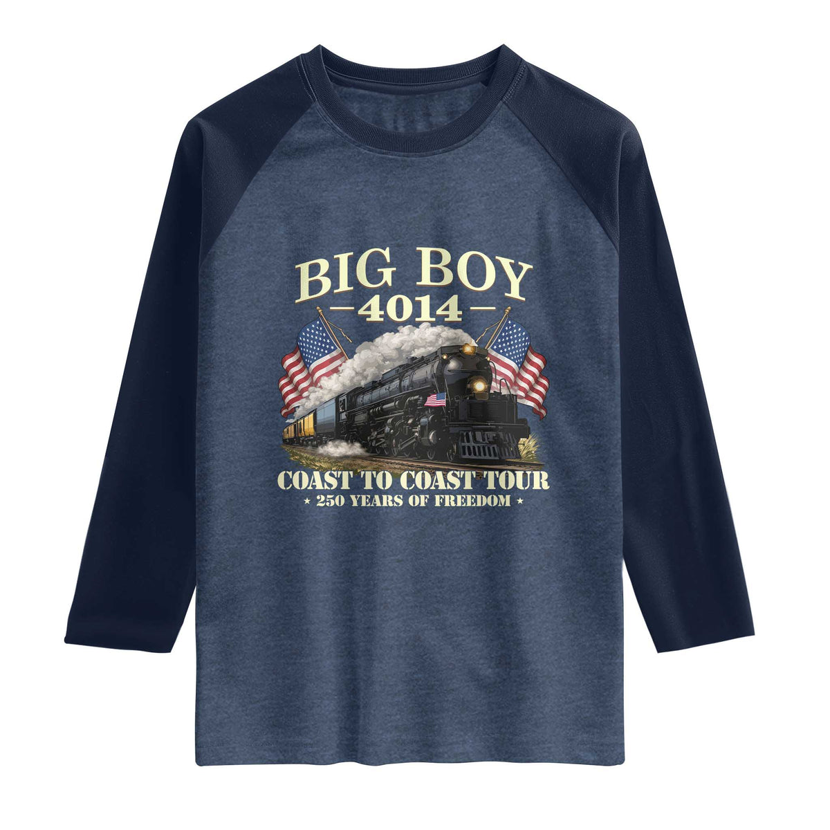 Patriotic Freedom Express Coast to Coast Raglan Shirt Steam Train Legend Heritage Pride