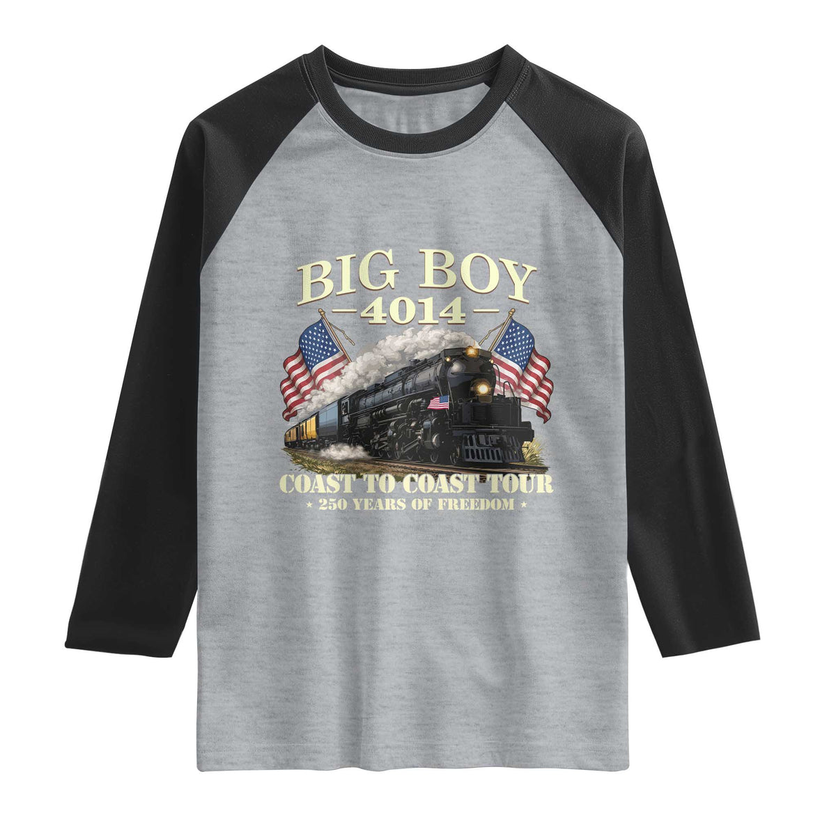 Patriotic Freedom Express Coast to Coast Raglan Shirt Steam Train Legend Heritage Pride