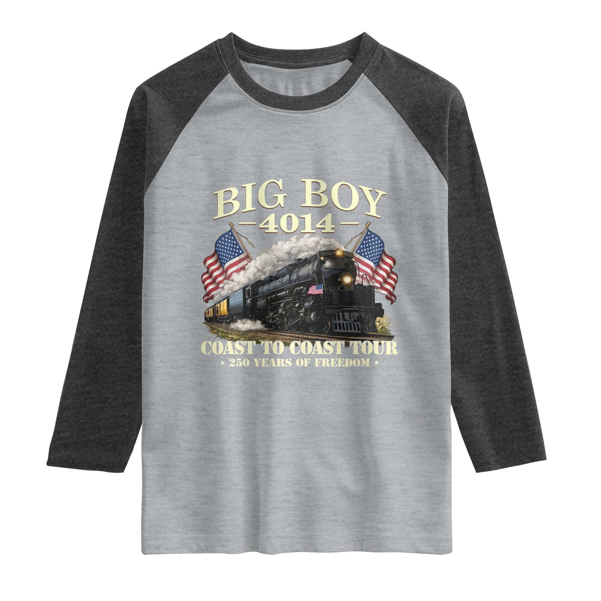 Patriotic Freedom Express Coast to Coast Raglan Shirt Steam Train Legend Heritage Pride