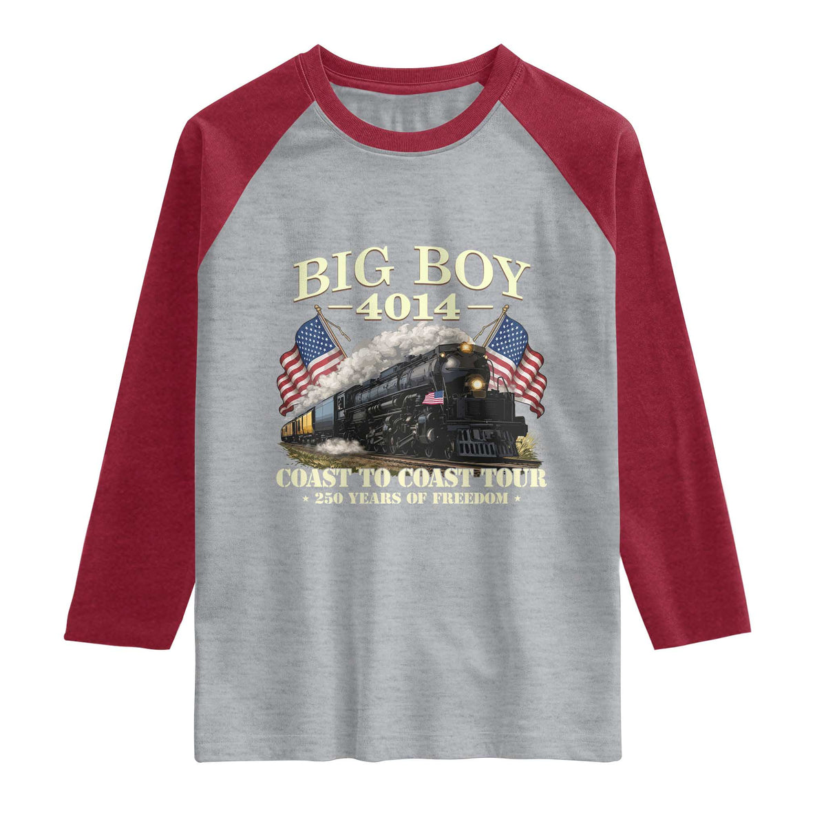Patriotic Freedom Express Coast to Coast Raglan Shirt Steam Train Legend Heritage Pride