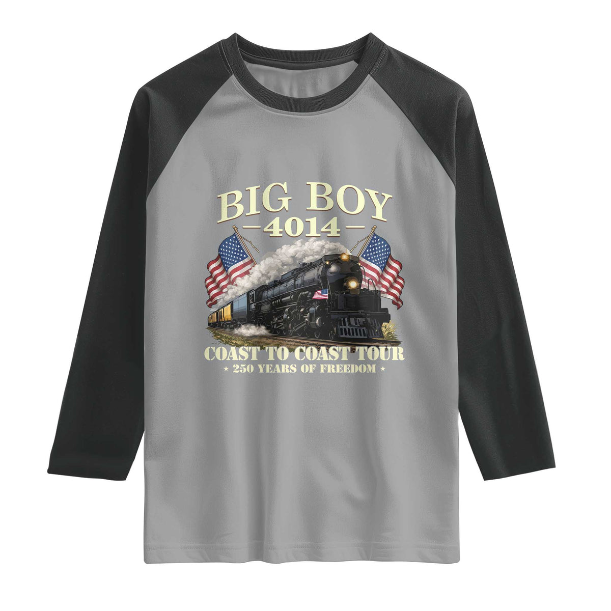 Patriotic Freedom Express Coast to Coast Raglan Shirt Steam Train Legend Heritage Pride