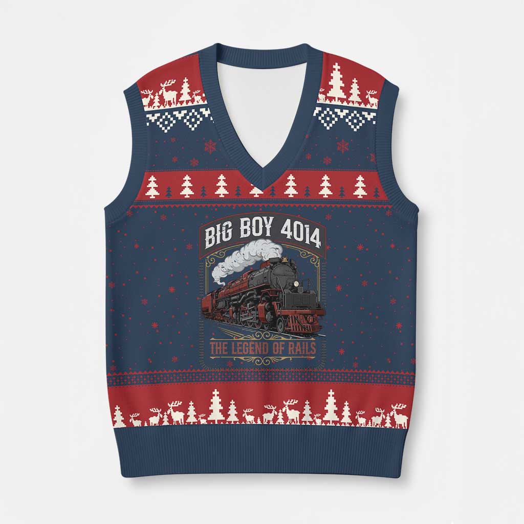 Retro Emblem Classic Steam Train V-Neck Knit Sweater Vest Locomotive Heritage Pride Legend of the Rails