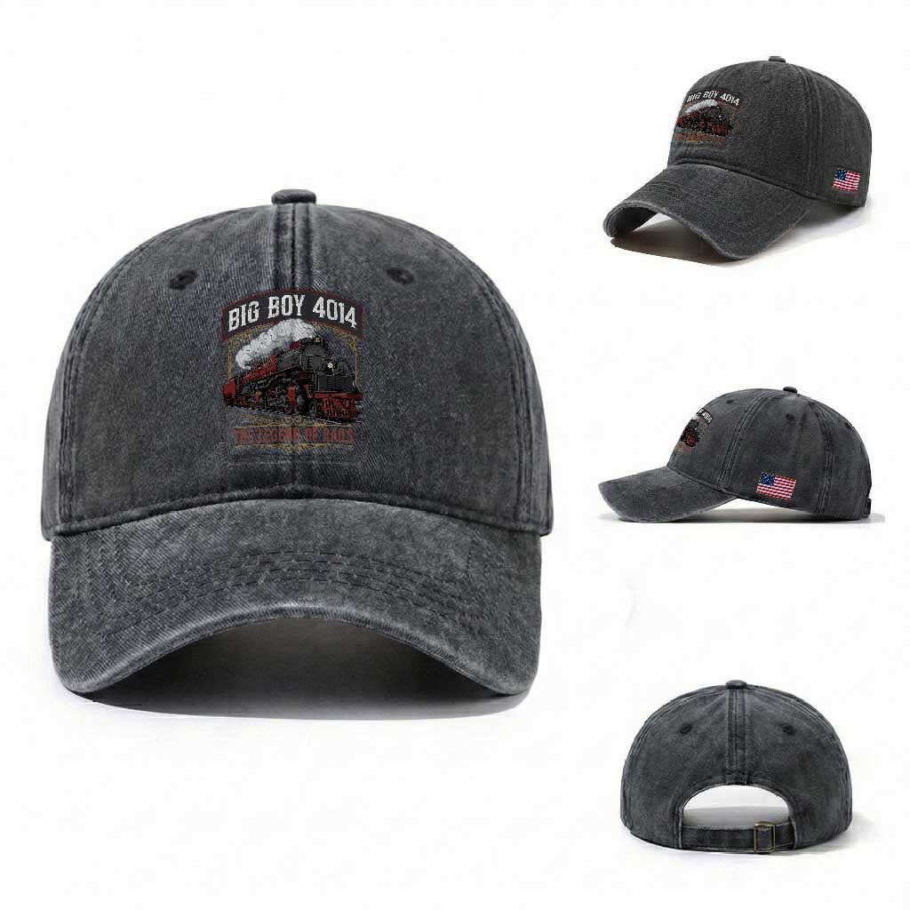 Retro Emblem Classic Steam Train Washed Cotton Baseball Cap Locomotive Heritage Pride Legend of the Rails