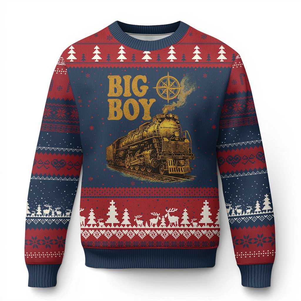 Vintage American Steam Train Locomotive Legend Ugly Christmas Sweater Compass Adventure Heritage Pride Graphic