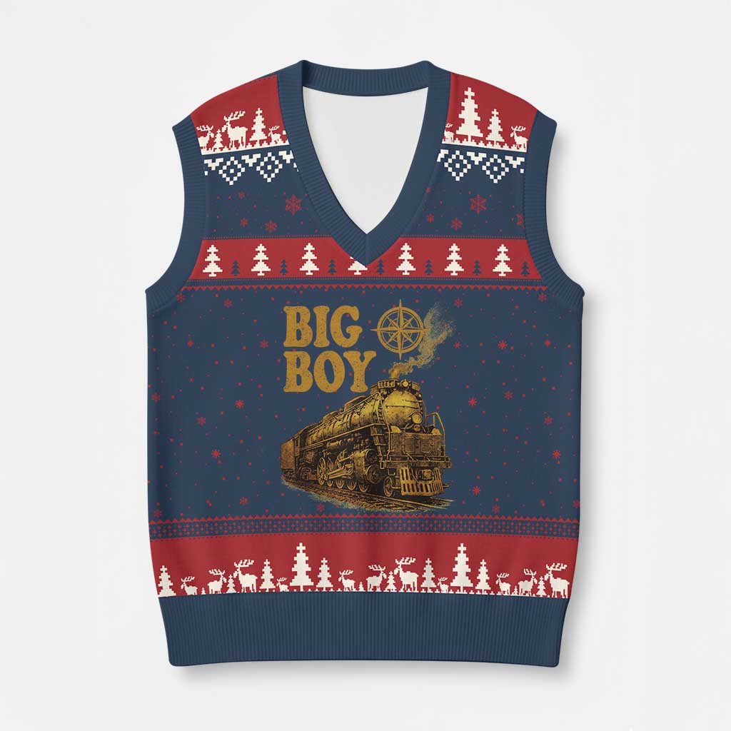 Vintage American Steam Train Locomotive Legend V-Neck Knit Sweater Vest Compass Adventure Heritage Pride Graphic