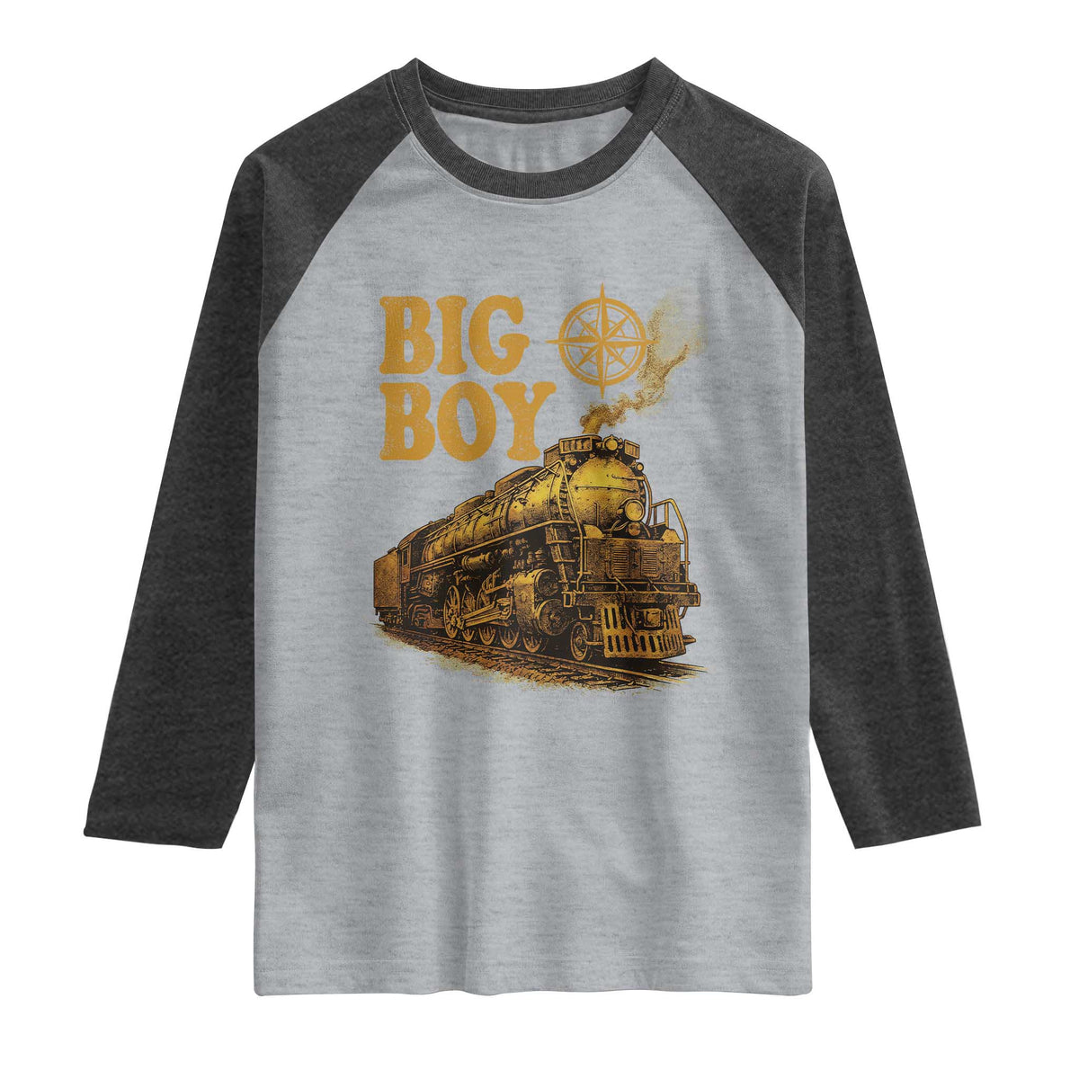Vintage American Steam Train Locomotive Legend Raglan Shirt Compass Adventure Heritage Pride Graphic