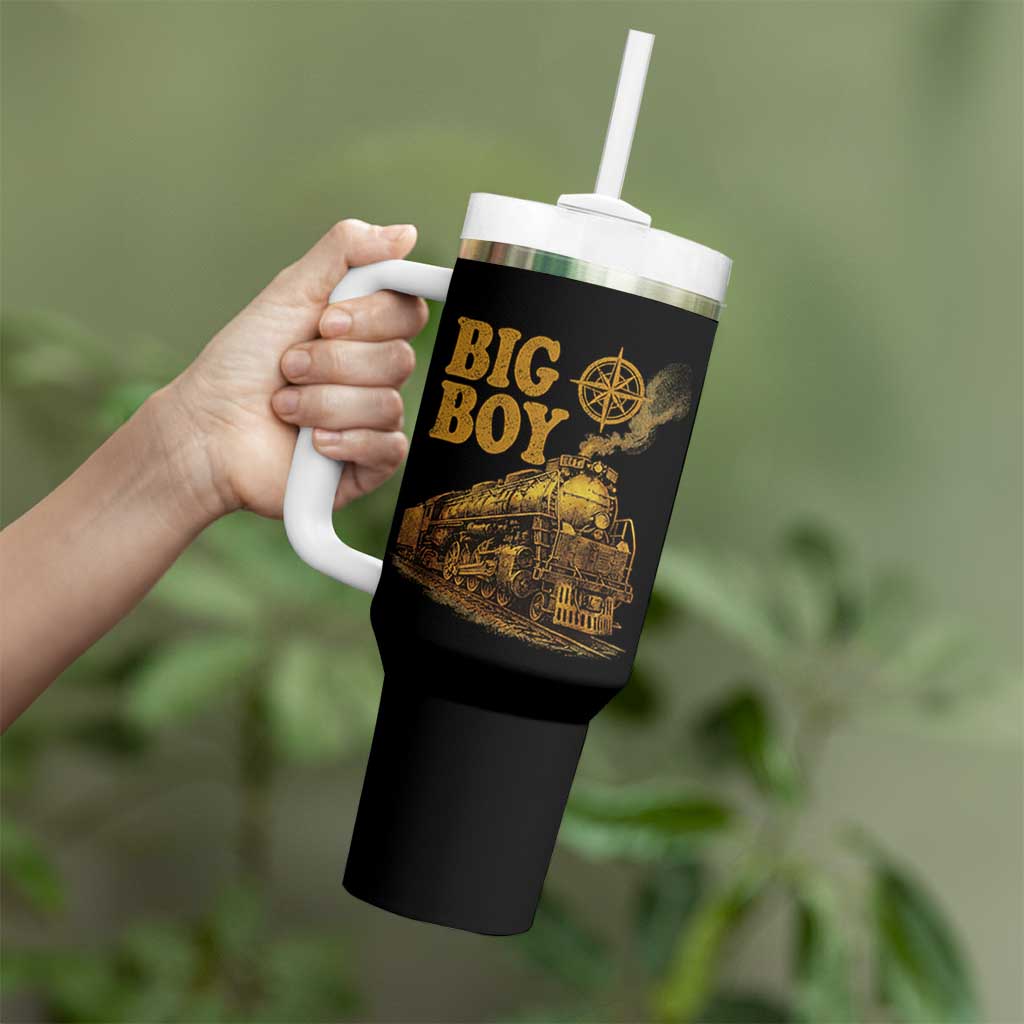Vintage American Steam Train Locomotive Legend Tumbler With Handle Compass Adventure Heritage Pride Graphic