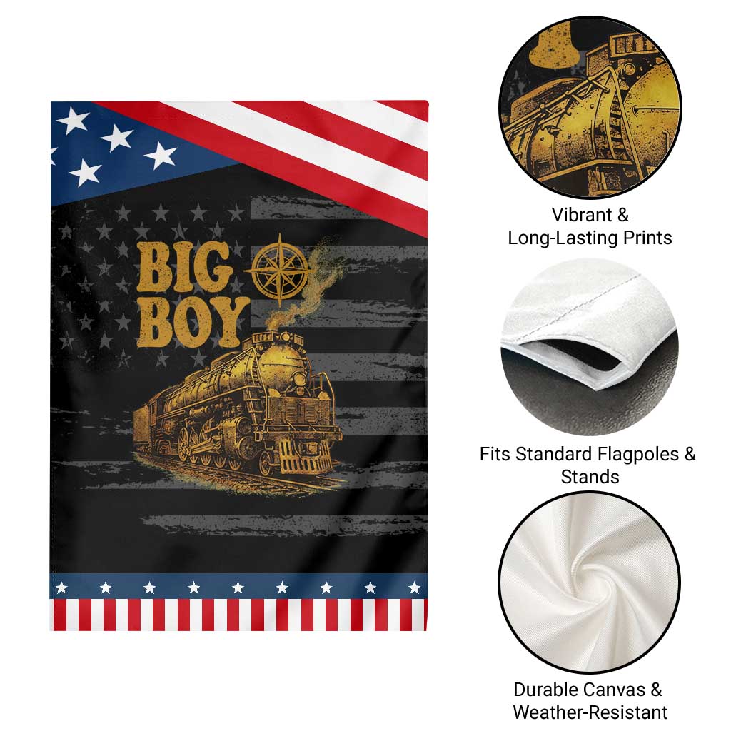 Vintage American Steam Train Locomotive Legend Patriotic Garden Flag Compass Adventure Heritage Pride Graphic