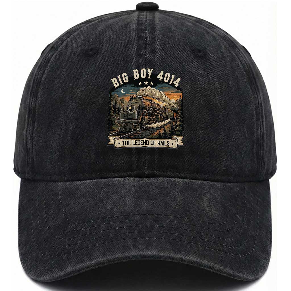 Scenic Mountain Steam Train Graphic Washed Cotton Baseball Cap Legend of the Rails Heritage Pride