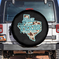 Retro Western She is From Texas I Can Tell Spare Tire Cover Trendy Turquoise Glitter Coquette and Cow Print Effect Graphic