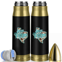 Retro Western She is From Texas I Can Tell Bullet Tumbler Trendy Turquoise Glitter Coquette and Cow Print Effect Graphic