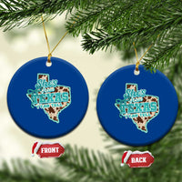 Retro Western She is From Texas I Can Tell Ceramic Ornament Trendy Turquoise Glitter Coquette and Cow Print Effect Graphic