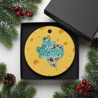 Retro Western She is From Texas I Can Tell Ceramic Ornament Trendy Turquoise Glitter Coquette and Cow Print Effect Graphic
