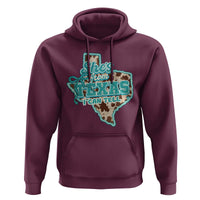 Retro Western She is From Texas I Can Tell Hoodie Trendy Turquoise Glitter Coquette and Cow Print Effect Graphic