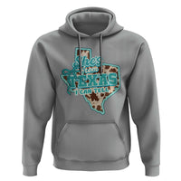 Retro Western She is From Texas I Can Tell Hoodie Trendy Turquoise Glitter Coquette and Cow Print Effect Graphic
