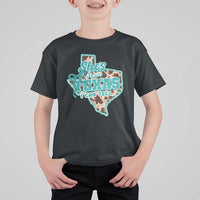 Retro Western She is From Texas I Can Tell T Shirt For Kid Trendy Turquoise Glitter Coquette and Cow Print Effect Graphic