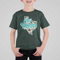 Retro Western She is From Texas I Can Tell T Shirt For Kid Trendy Turquoise Glitter Coquette and Cow Print Effect Graphic