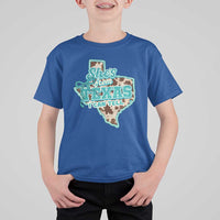 Retro Western She is From Texas I Can Tell T Shirt For Kid Trendy Turquoise Glitter Coquette and Cow Print Effect Graphic
