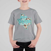 Retro Western She is From Texas I Can Tell T Shirt For Kid Trendy Turquoise Glitter Coquette and Cow Print Effect Graphic