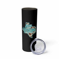 Retro Western She is From Texas I Can Tell Skinny Tumbler Trendy Turquoise Glitter Coquette and Cow Print Effect Graphic