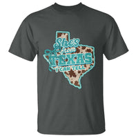 Retro Western She is From Texas I Can Tell T Shirt Trendy Turquoise Glitter Coquette and Cow Print Effect Graphic