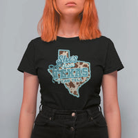 Retro Western She is From Texas I Can Tell T Shirt For Women Trendy Turquoise Glitter Coquette and Cow Print Effect Graphic