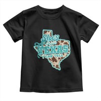 Retro Western She is From Texas I Can Tell Toddler T Shirt Trendy Turquoise Glitter Coquette and Cow Print Effect Graphic