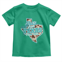 Retro Western She is From Texas I Can Tell Toddler T Shirt Trendy Turquoise Glitter Coquette and Cow Print Effect Graphic