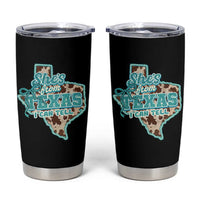 Retro Western She is From Texas I Can Tell Tumbler Cup Trendy Turquoise Glitter Coquette and Cow Print Effect Graphic